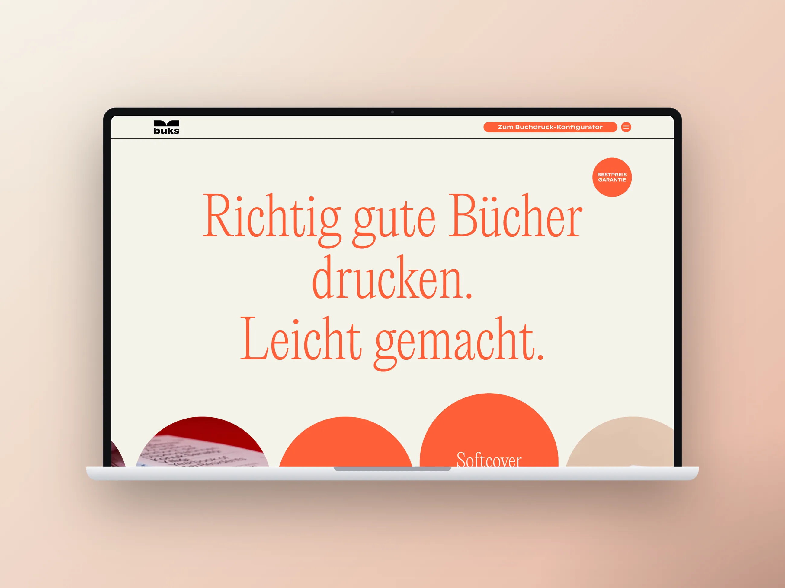 buks book printing agency website, desktop view in a laptop mockup