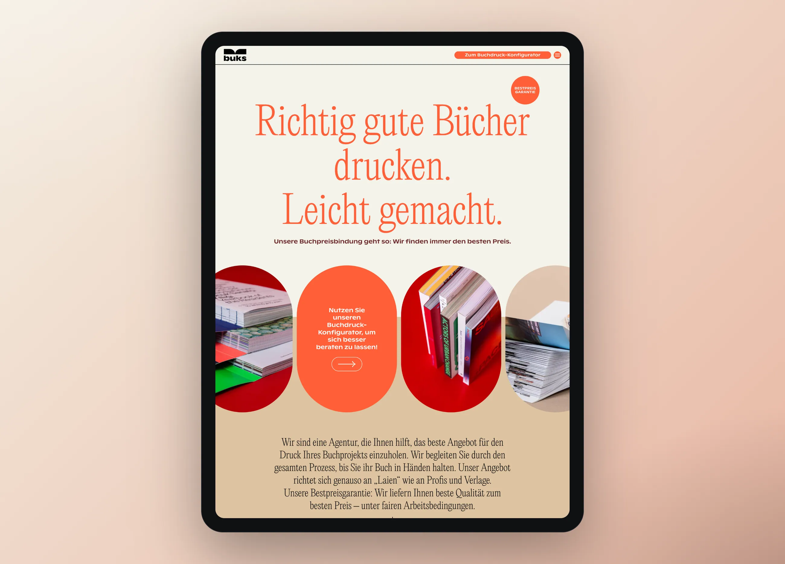 buks book printing agency website, tablet view