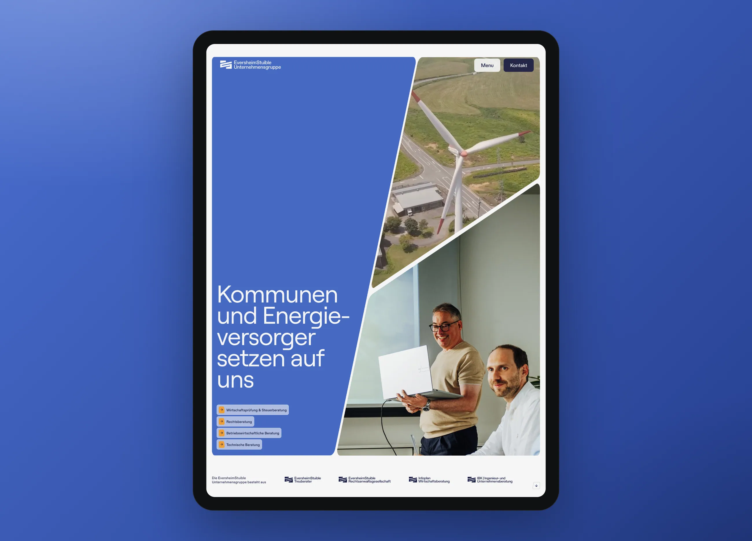 Website der Beratungsgruppe EversheimStuible, Tablet-Ansicht