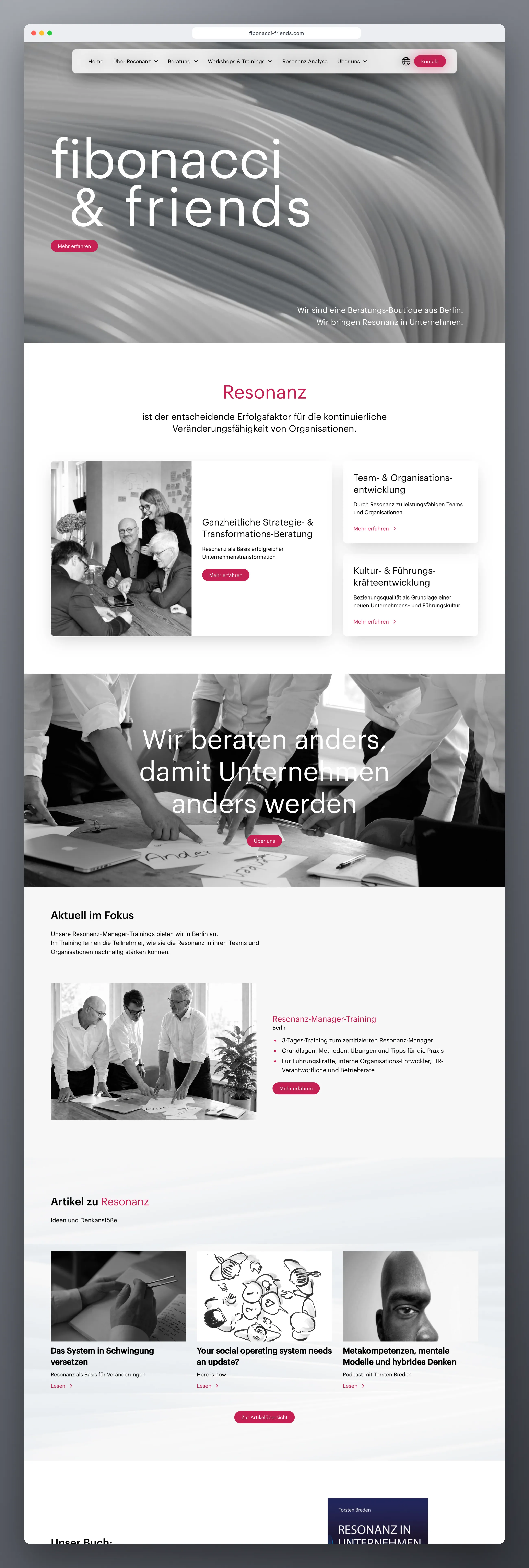 fibonacci and friends consulting boutique website, full homepage screenshot in a browser window