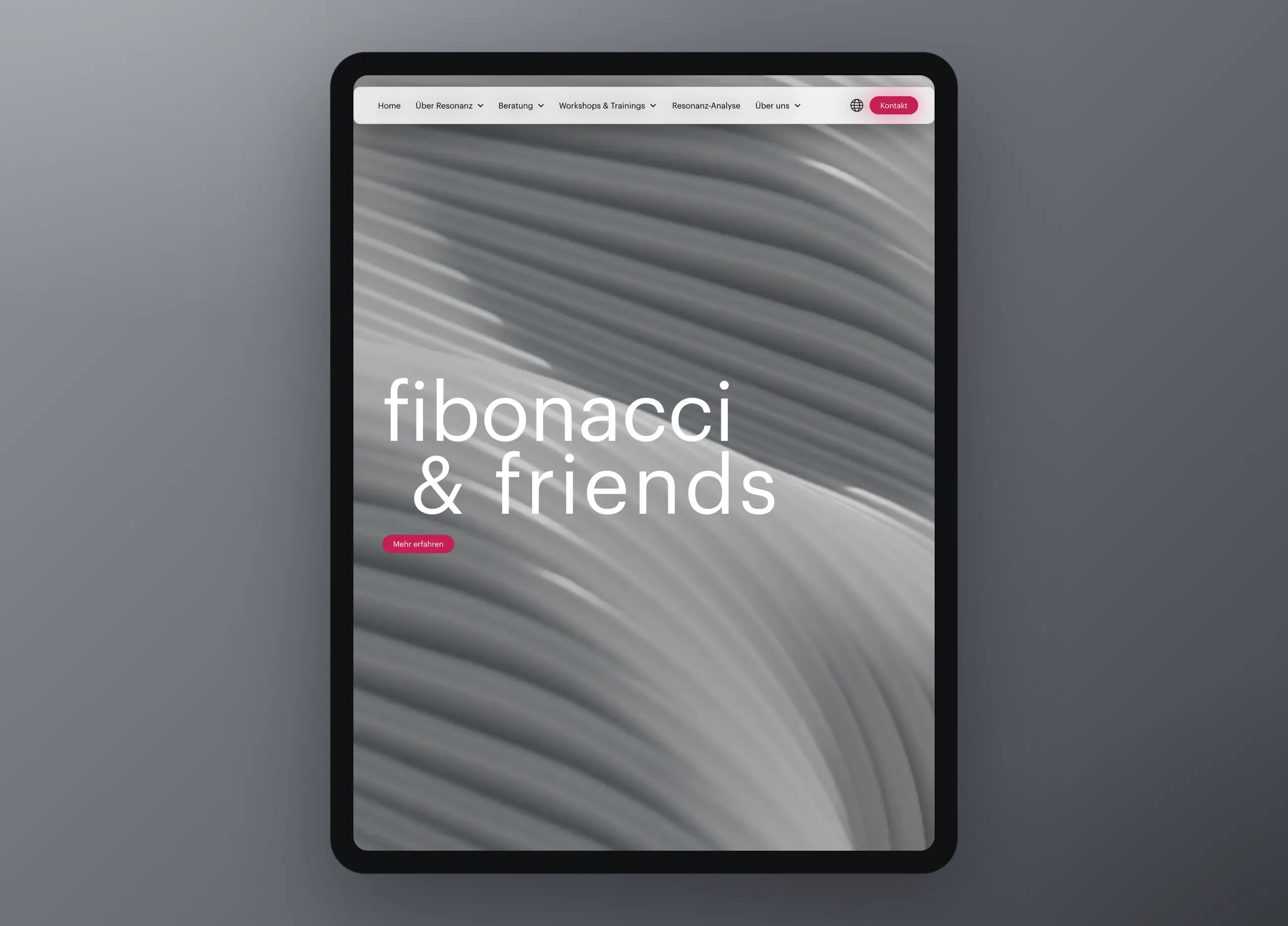 fibonacci and friends consulting boutique website, tablet view