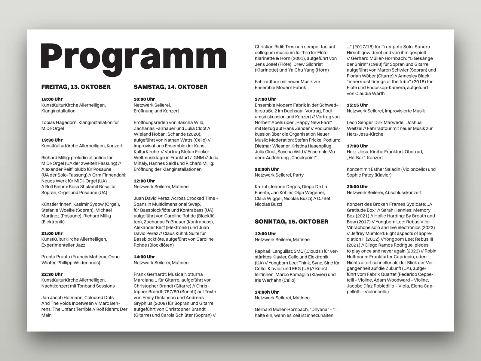 Handkäs mit neuer Musik festival, programme leaflet inside