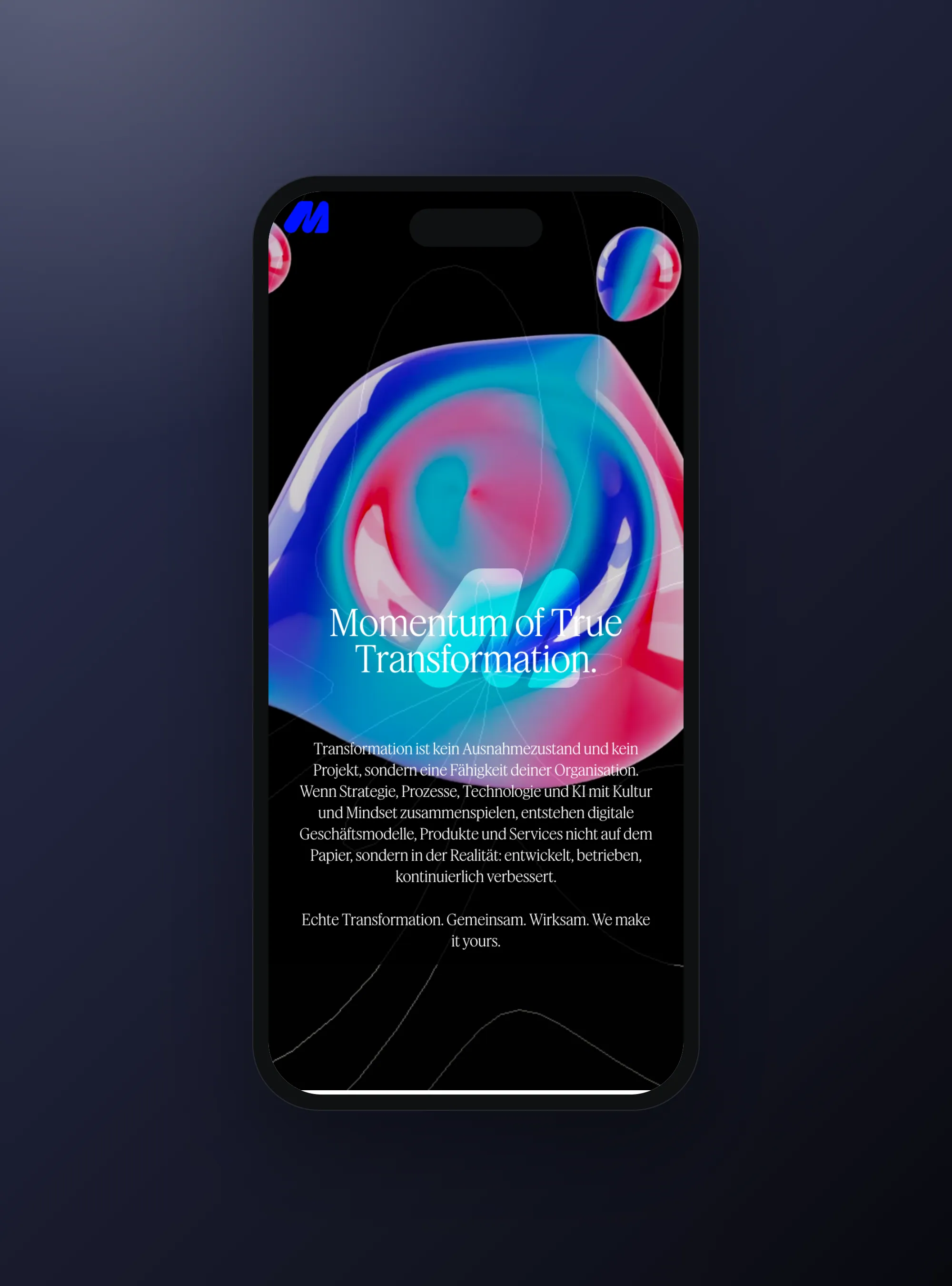 MOCEAN transformation consultancy website, mobile view